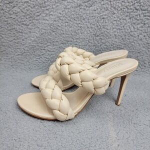 Schutz Slide Sandals Women 10B Egg Shell Stiletto Heels Braided Slip On Open Toe